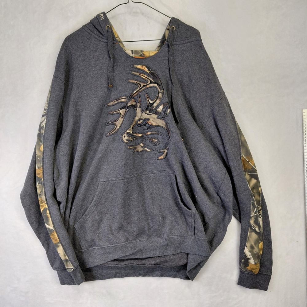 Legendary Whitetails The Outfitter Hoodie Mens 2XL Grey Camo Buck Applique